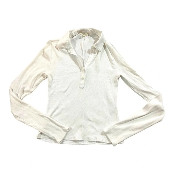 Rag & Bone Essential Rob Pullover Top Ribbed Sz M White Organic Cotton - Picture 2 of 8